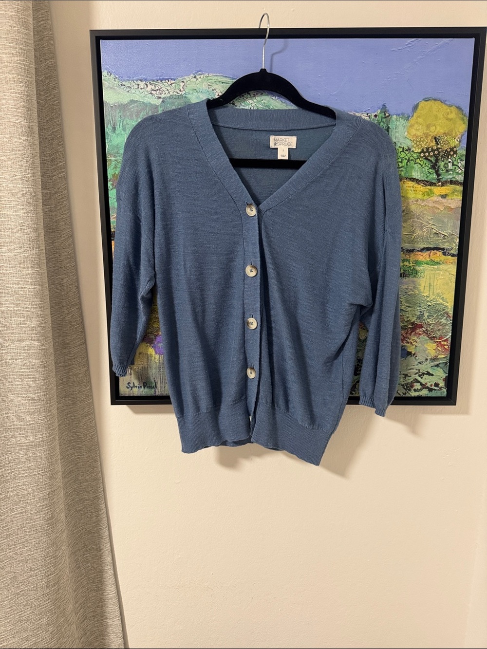 Dusty Blue V-Neck Button Front Light Weight Cardigan